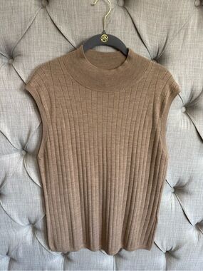 Banana Republic Sleeveless Ribbed Mock Neck Top - Camel Brown